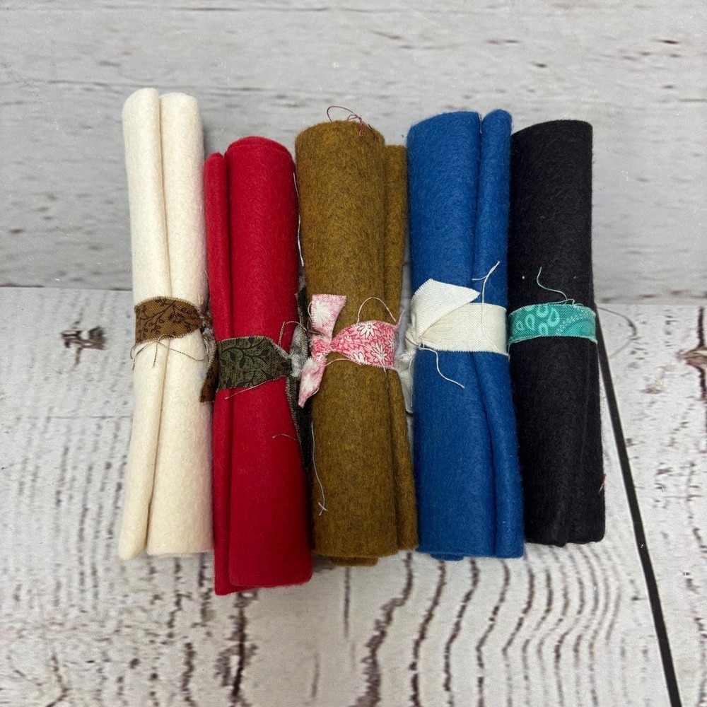 Wool Blend Felt Fabric Rolls 5 Piece Craft Set Cream Red Brown Blue Black 6x8in